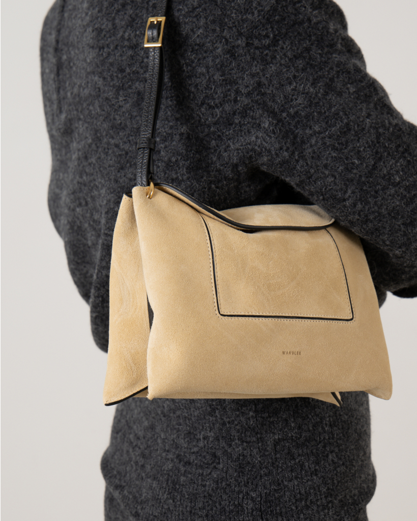 Penelope Slouch Bag in Beige Suede