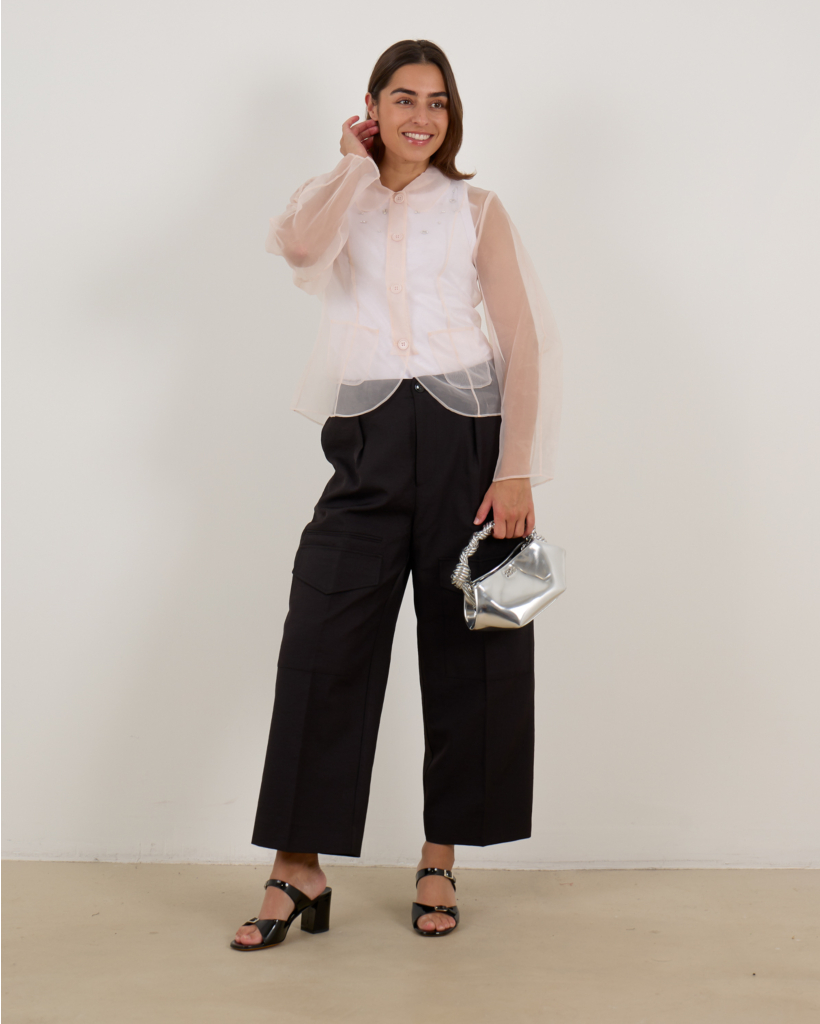 Neria Wide-Leg Cargo Pants Black