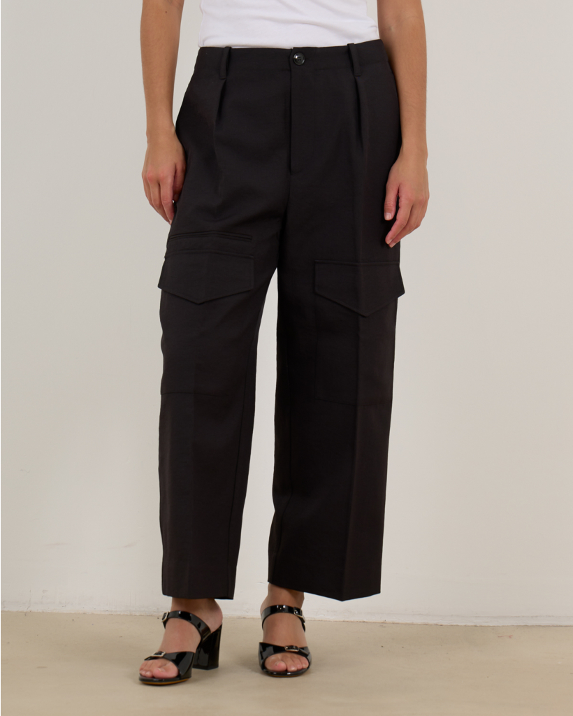 Neria Wide-Leg Cargo Pants Black