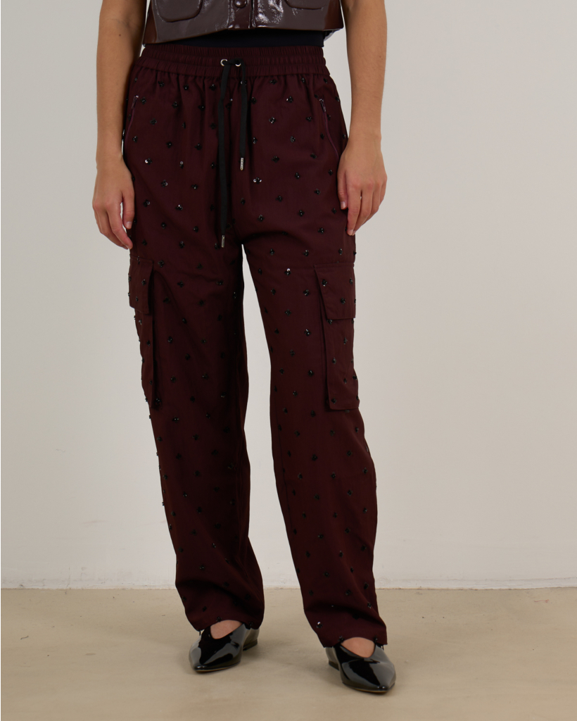 Nemu Cargo Pants with Sequins in Bordeaux