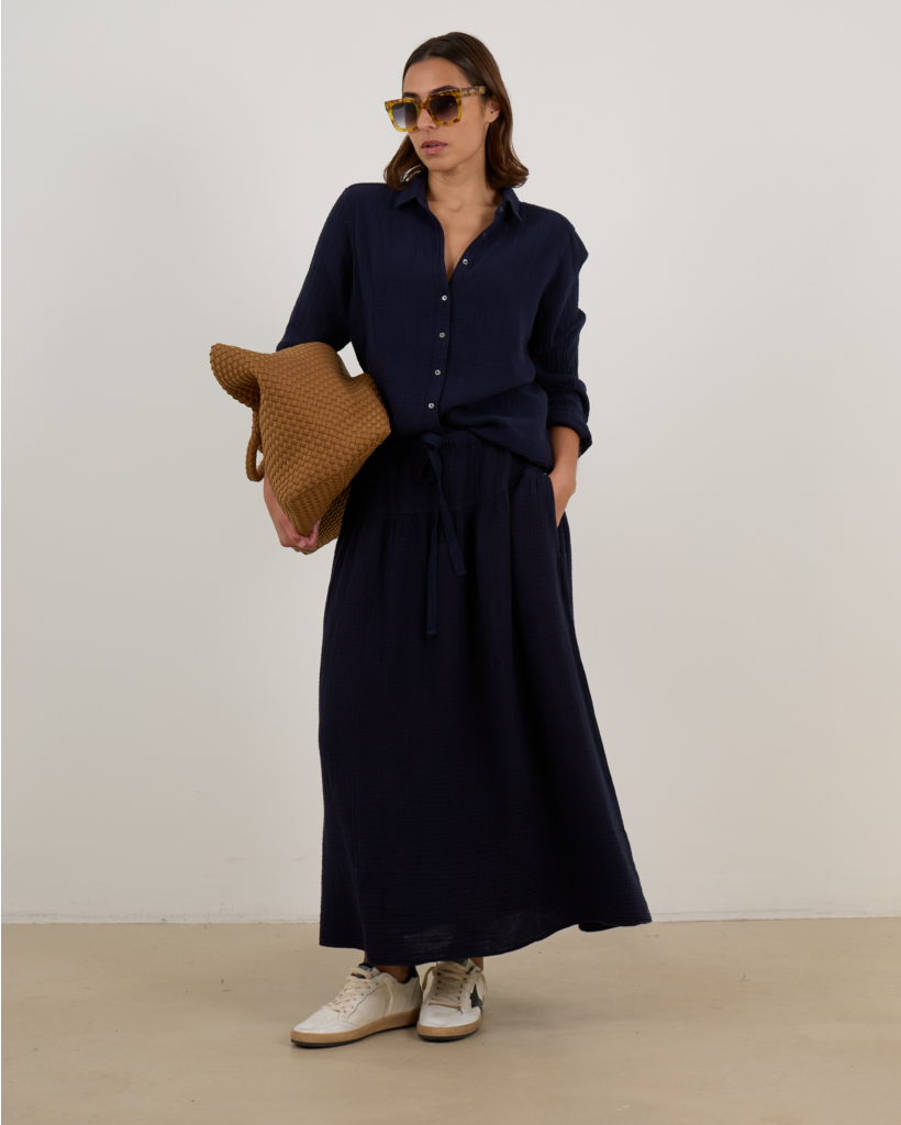 Irene Flowy Midi Skirt Navy