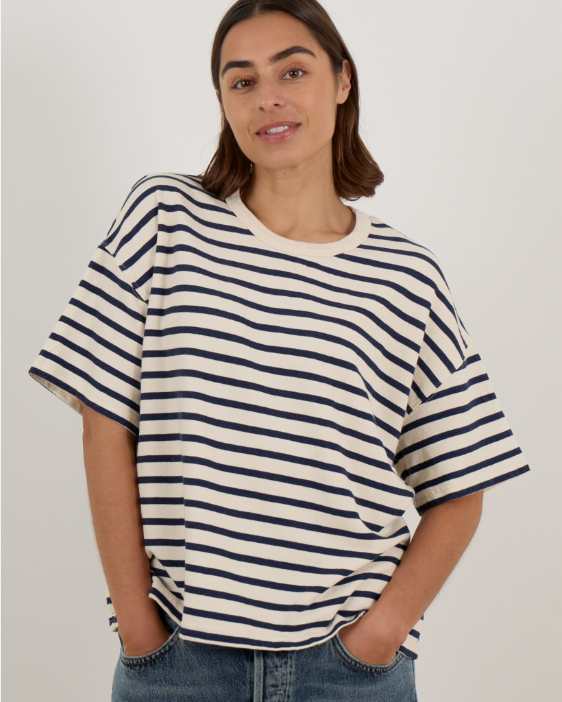 Romeo Boxy T-shirt Striped Navy Off-White