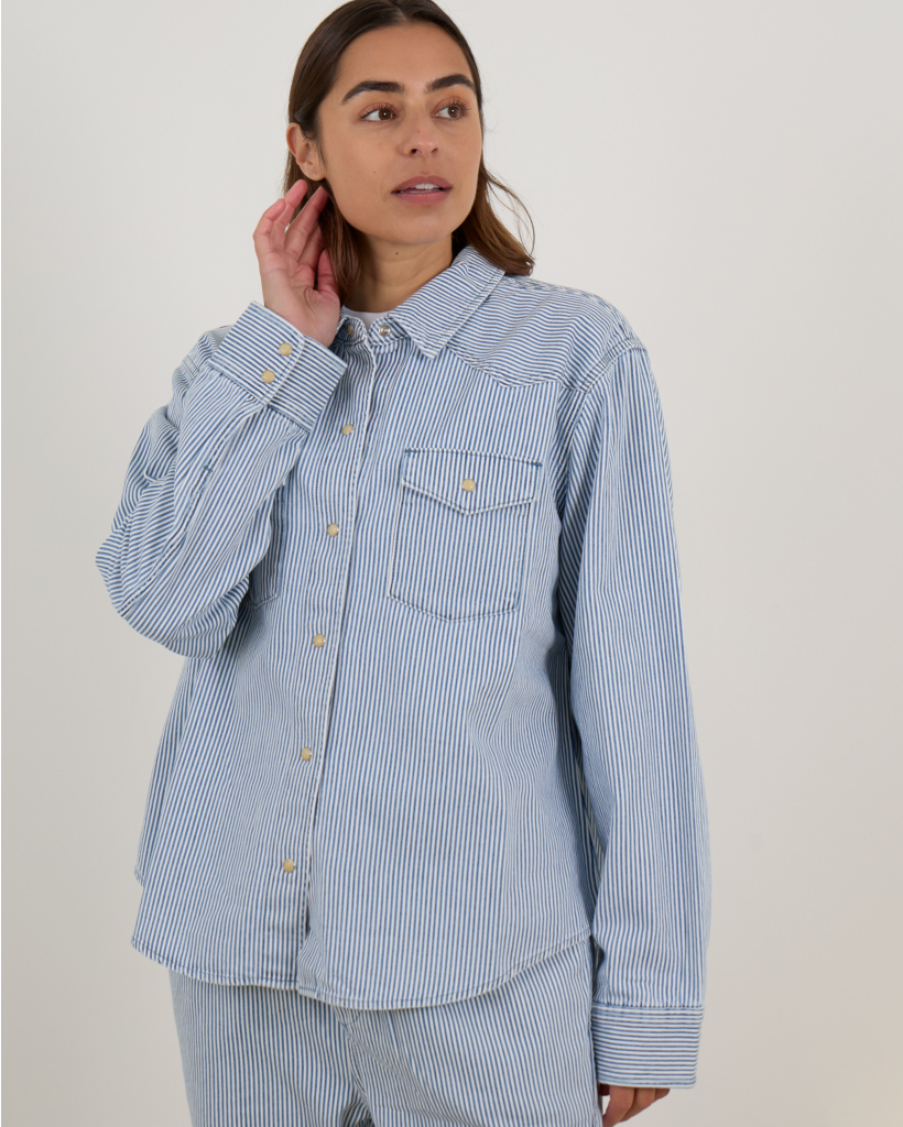 Byron Blouse Long Sleeve Striped Blue