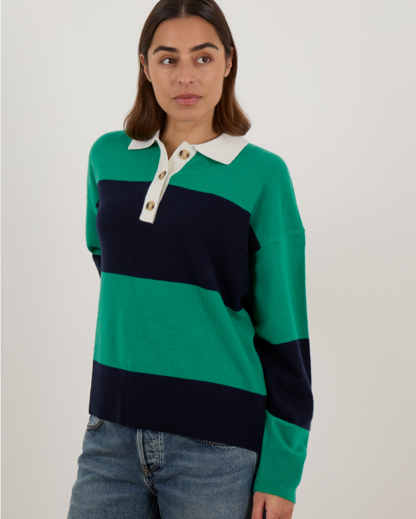 Braxton Striped Polo Sweater Navy/Green