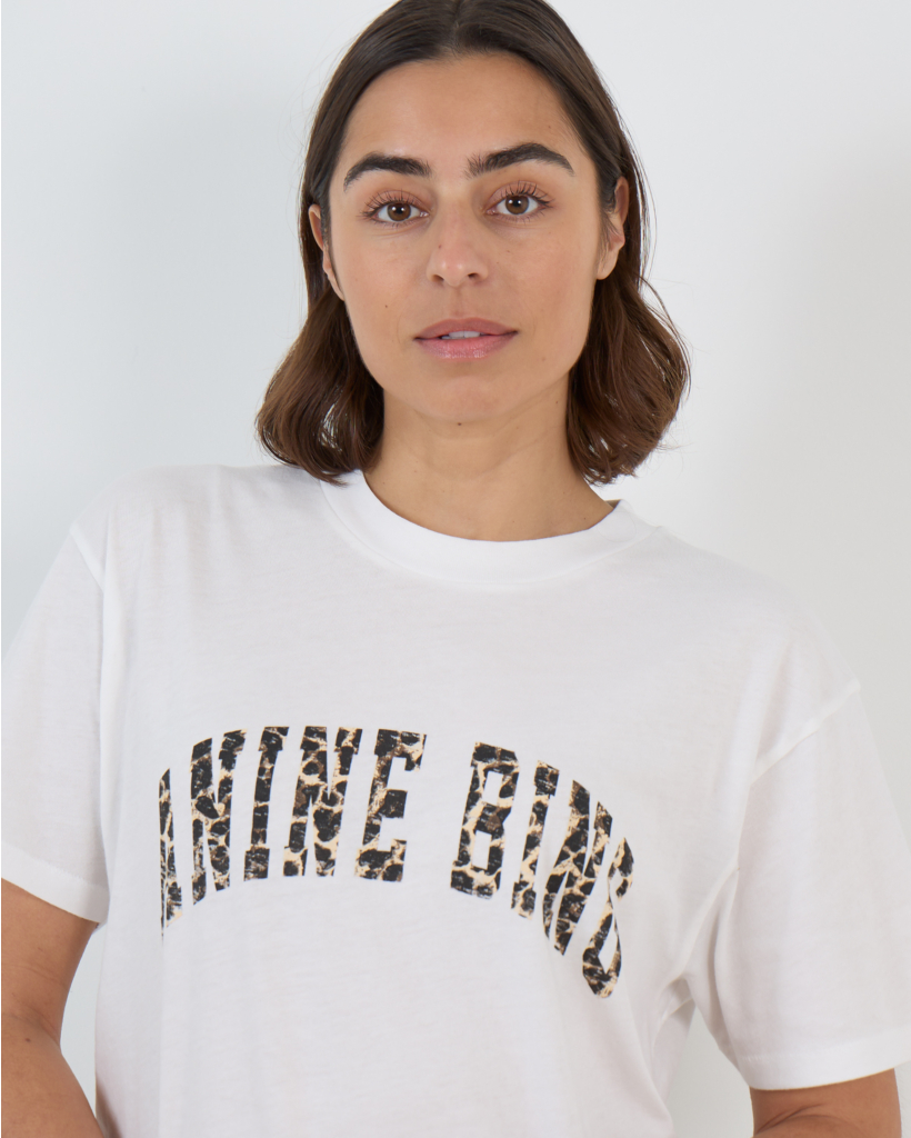 White T-shirt with Leopard-Print Logo