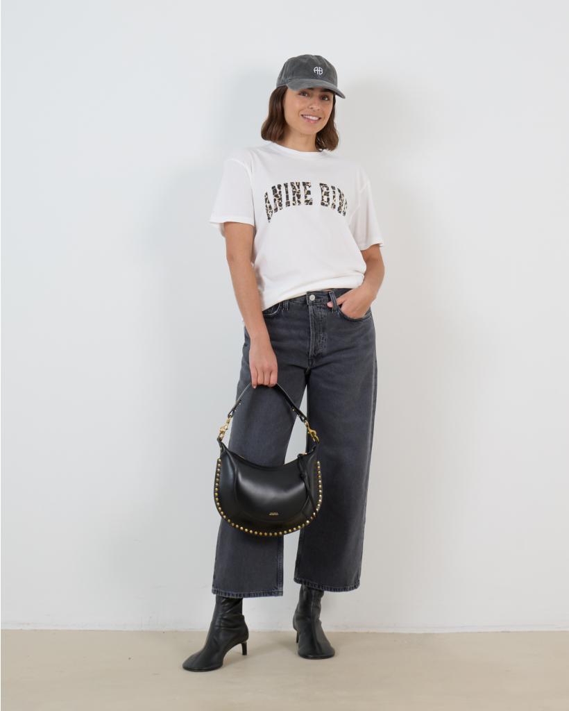 White T-shirt with Leopard-Print Logo