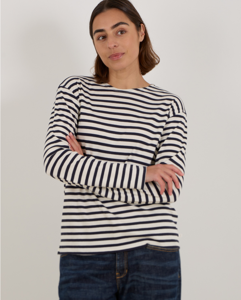 Cotton-Blend Long-Sleeve Striped Shirt - White/Blue