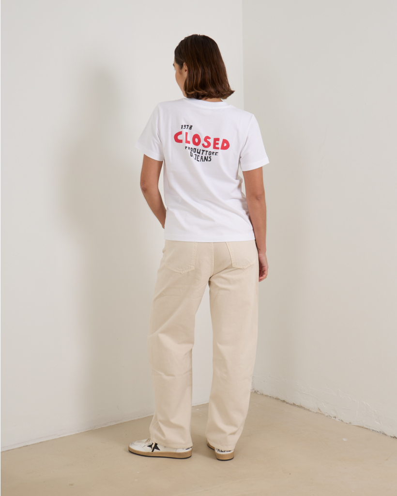 White T-shirt with print on the back