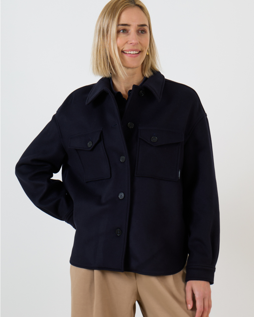 Navy Blue Wool Overshirt Jacket