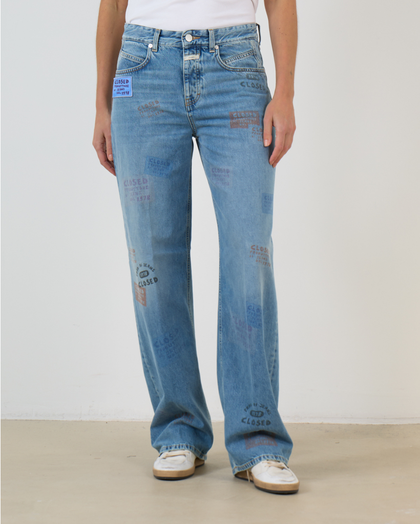 Blue Straight-Leg Jeans with Patches