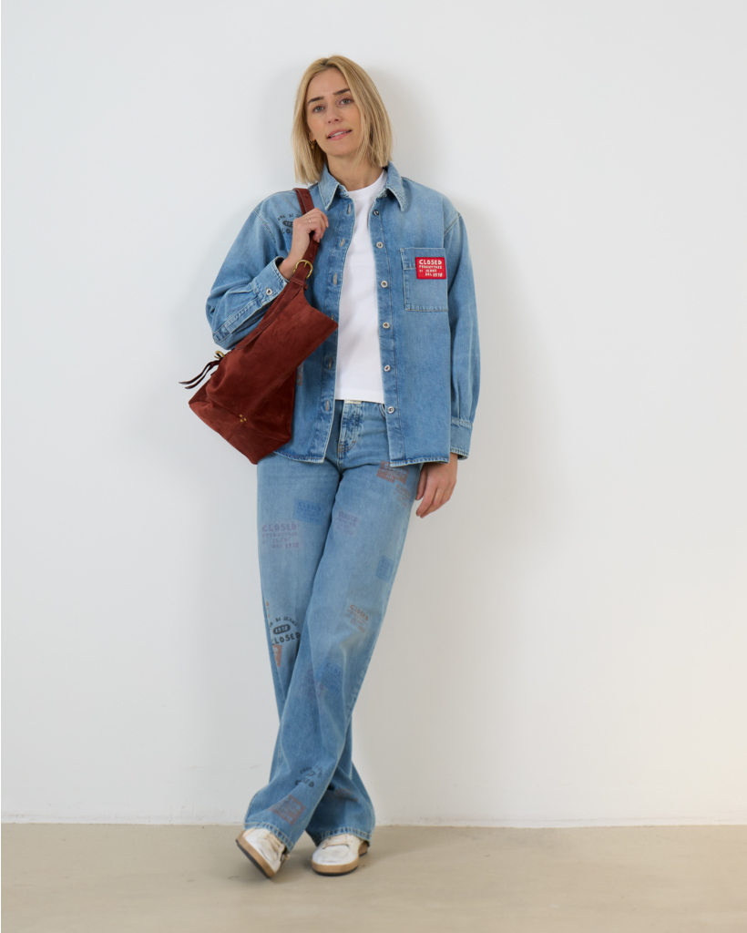 Blue Straight-Leg Jeans with Patches