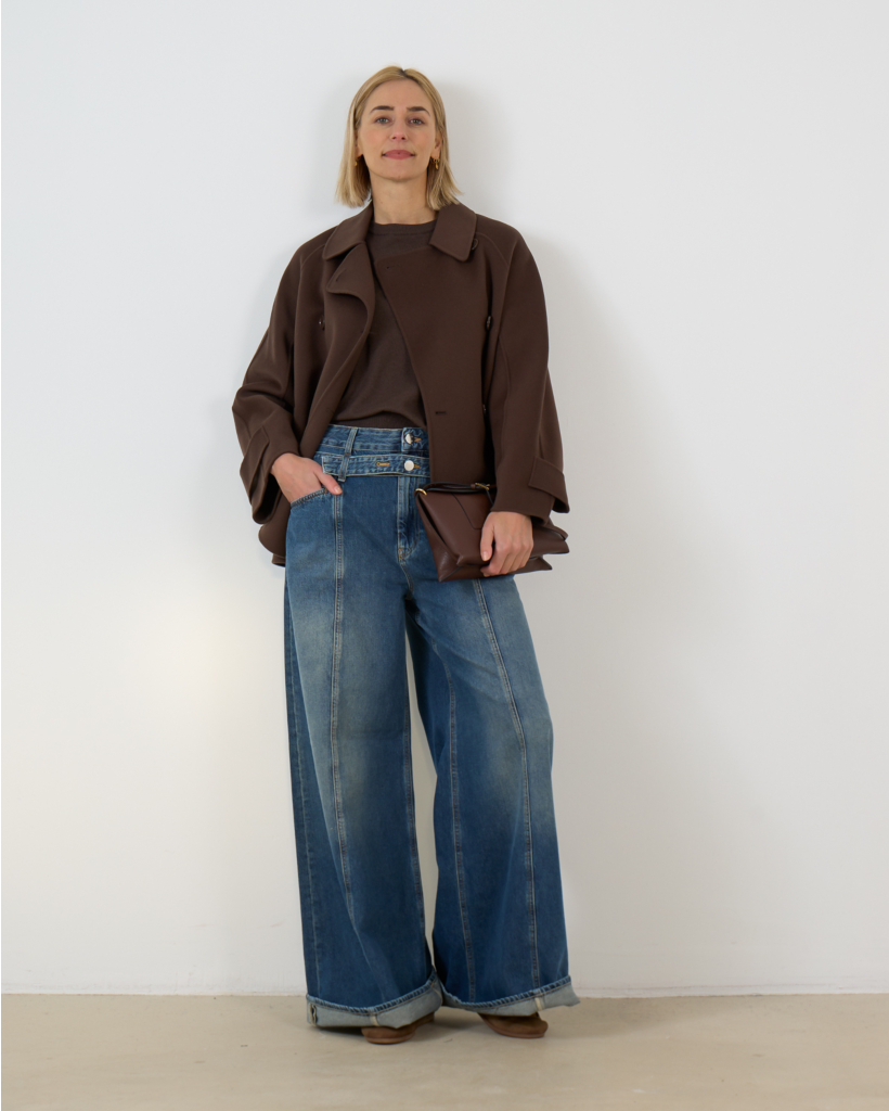 Zoya-x Wide Leg Jeans with Double Waistband Blue