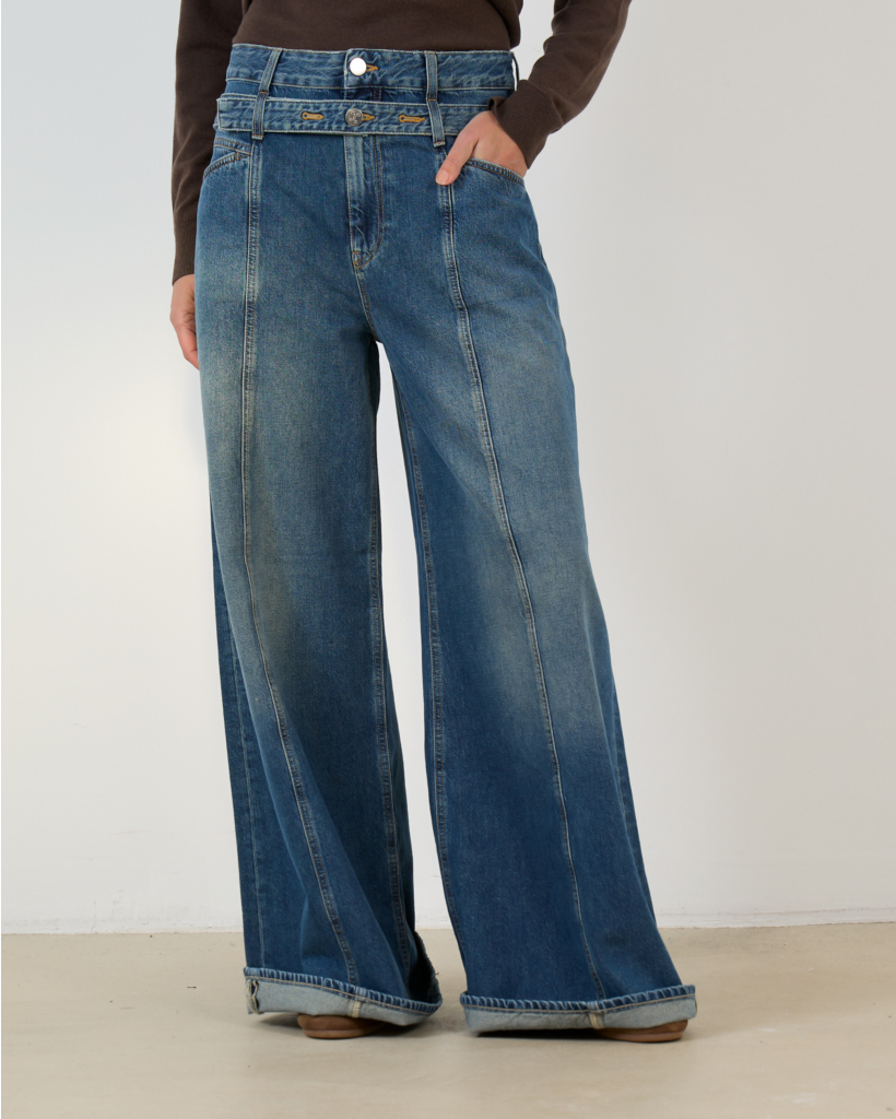 Zoya-x Wide Leg Jeans with Double Waistband Blue
