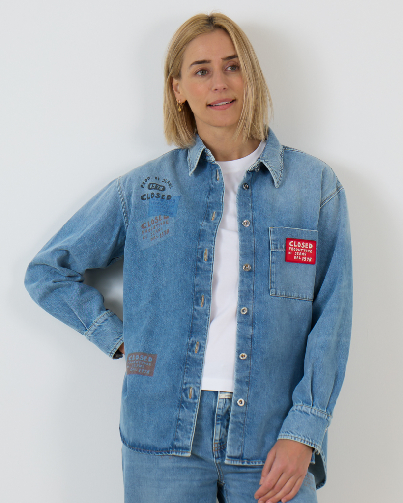Blue Denim Blouse with Patch Details