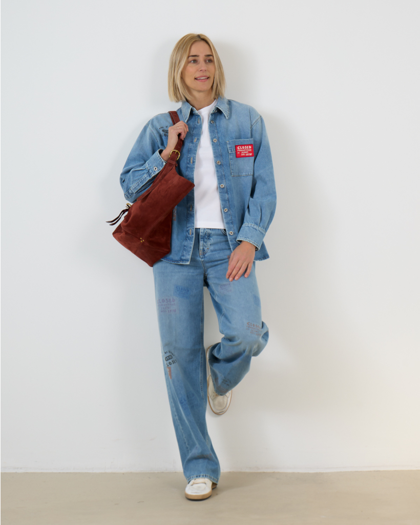 Blue Denim Blouse with Patch Details