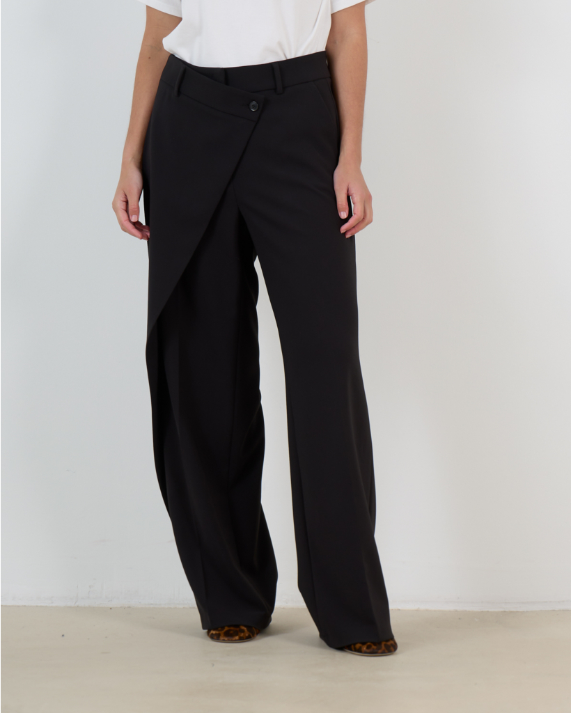 Anais Wide-Leg Trousers with Asymmetric Closure Black