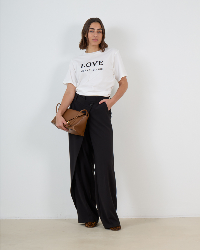 Anais Wide-Leg Trousers with Asymmetric Closure Black