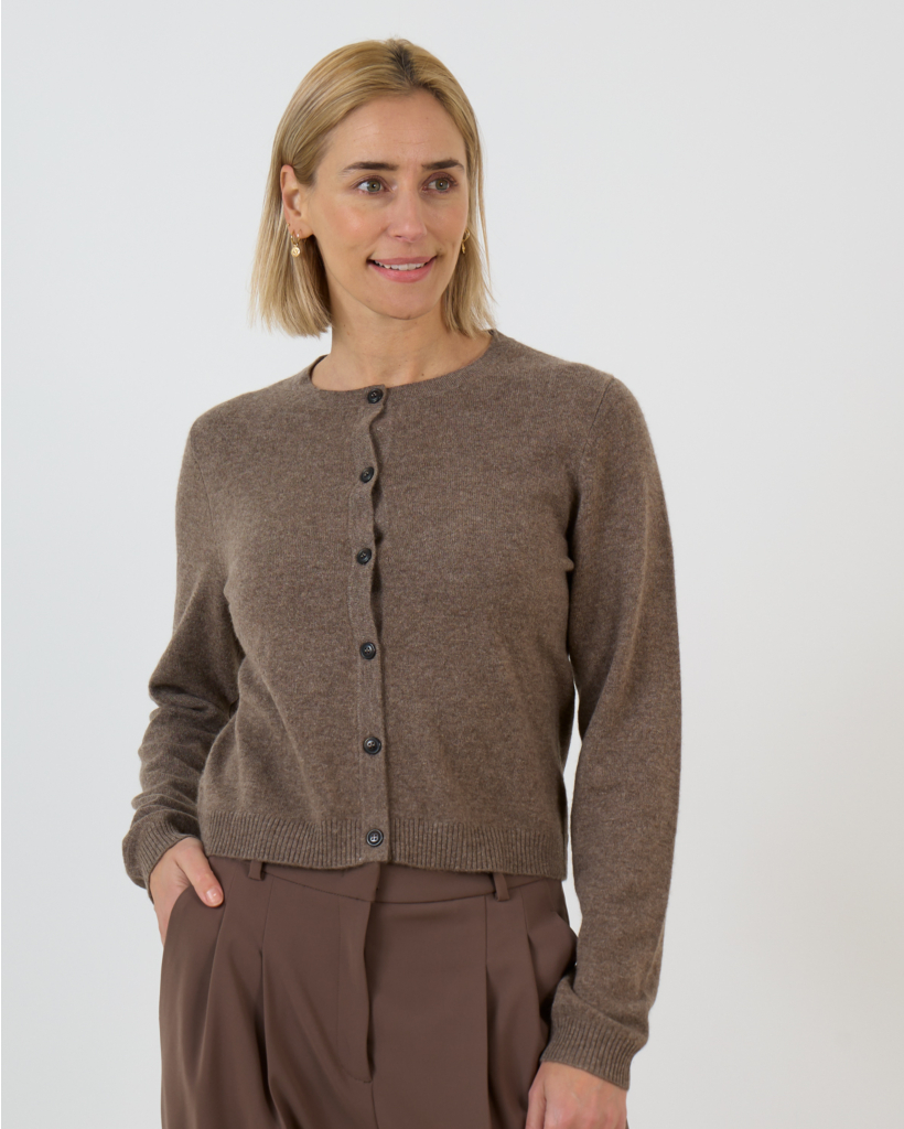 Cashmere Cardigan Vest with Button Closure Taupe