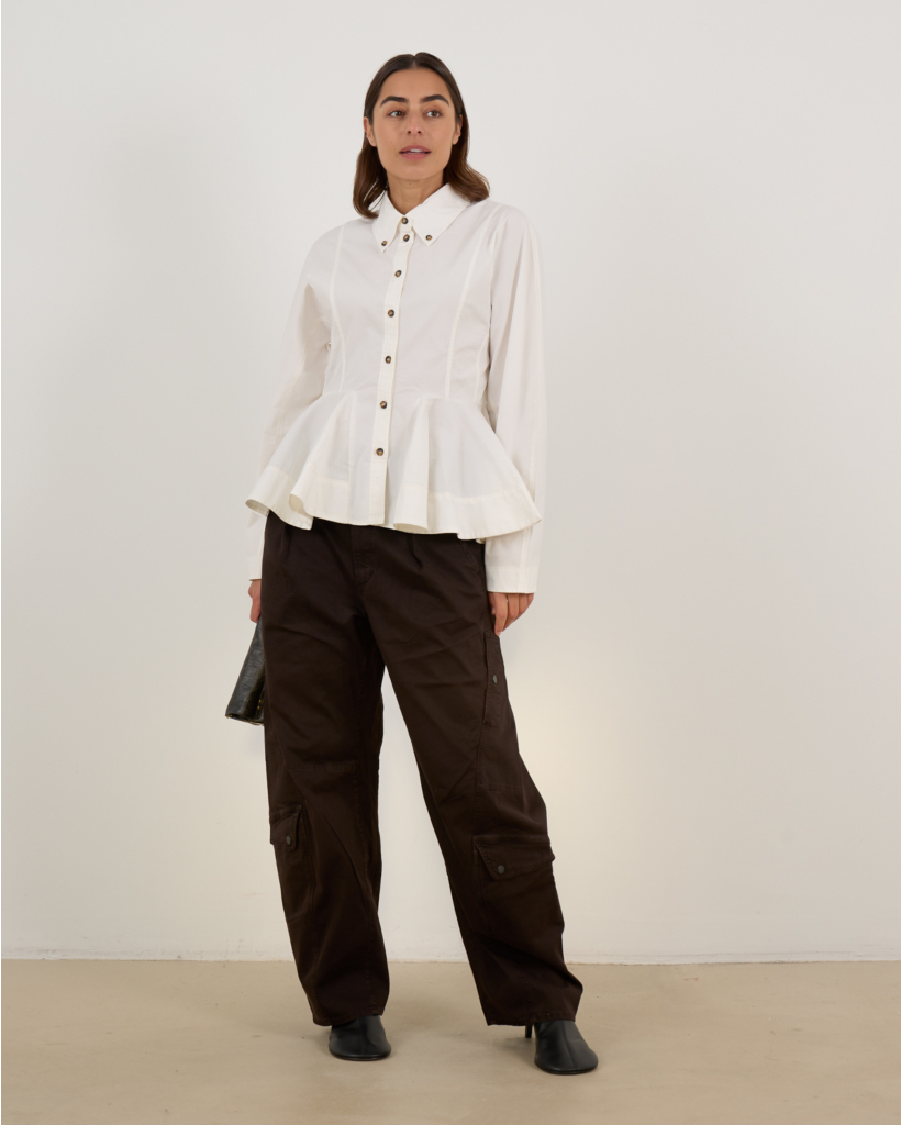 White Fitted Peplum Blouse