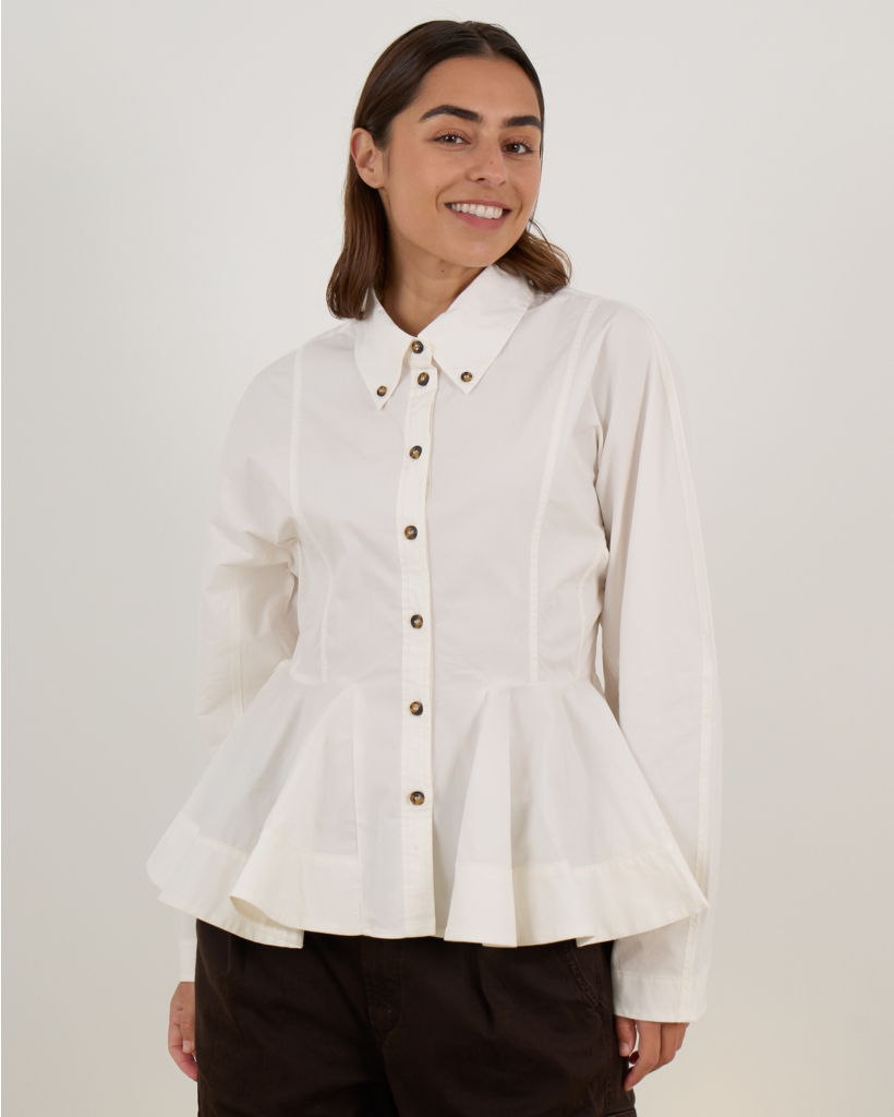 White Fitted Peplum Blouse