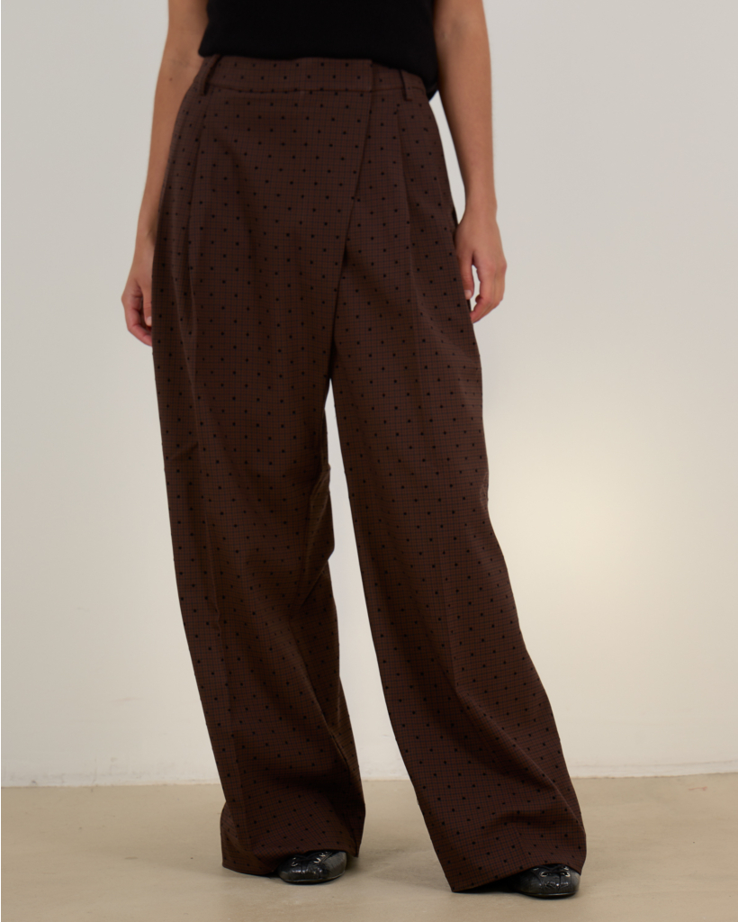 Flock Check Cross-over Trousers Coffee