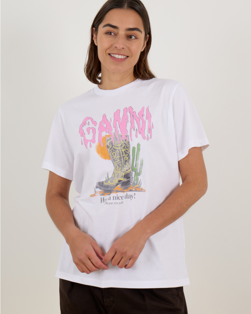 White Western Boot Print T-shirt