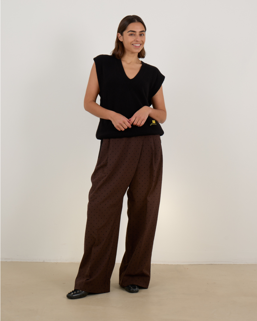 Wool Sweater Vest with Drawstrings - Black