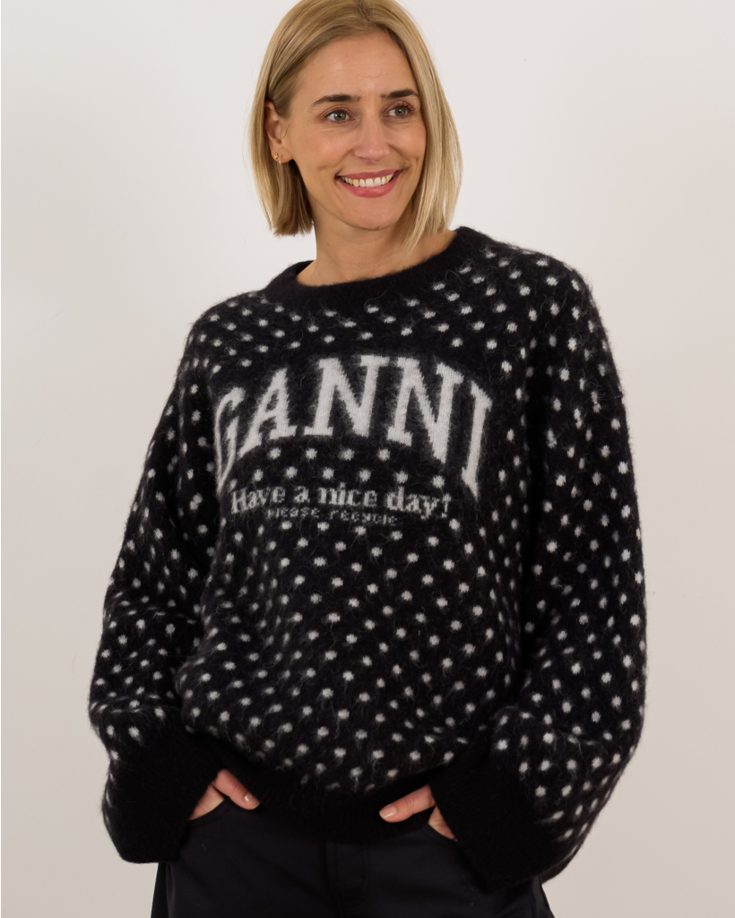 Polka brushed crew-neck sweater in black