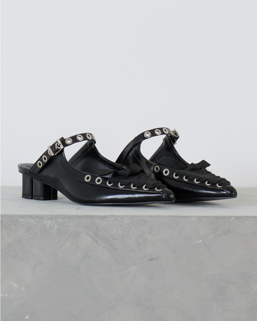 Black Pointed-Toe Lace-Up Pump