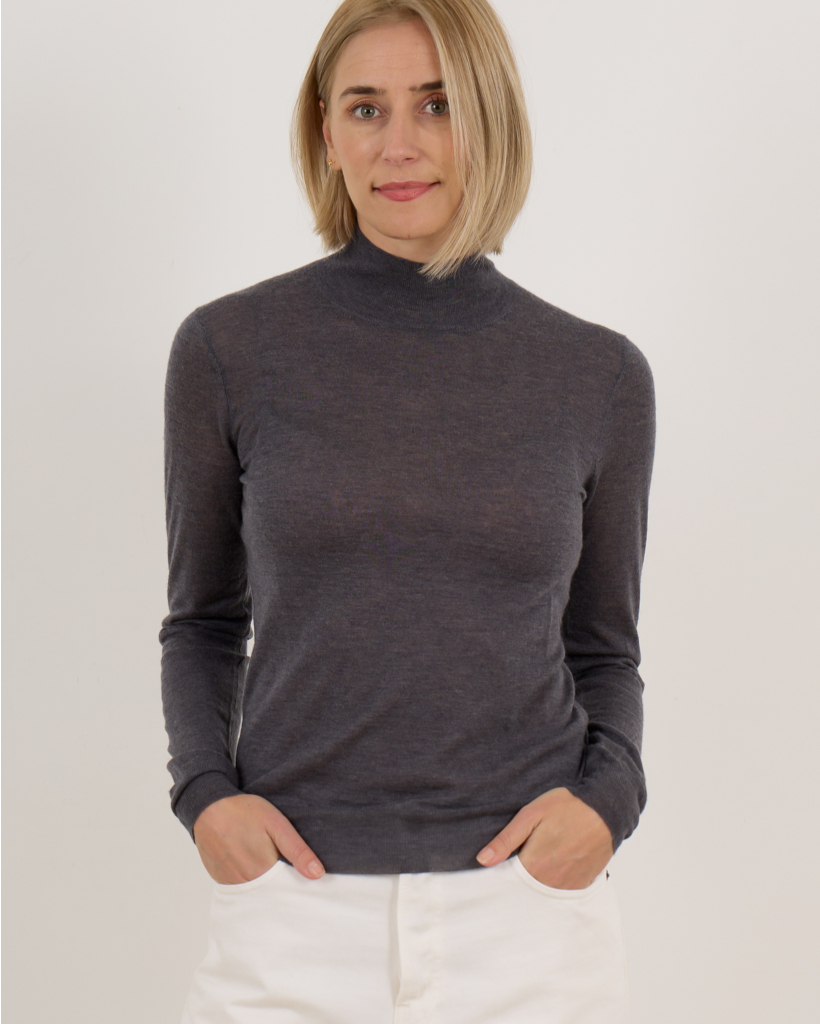 Kashmir sheer turtleneck pullover shirt gray