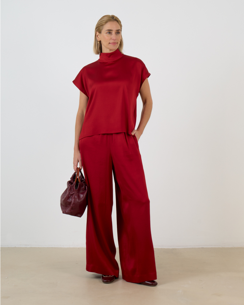 Tweezer Wide-Leg Satin Trousers in Red L34