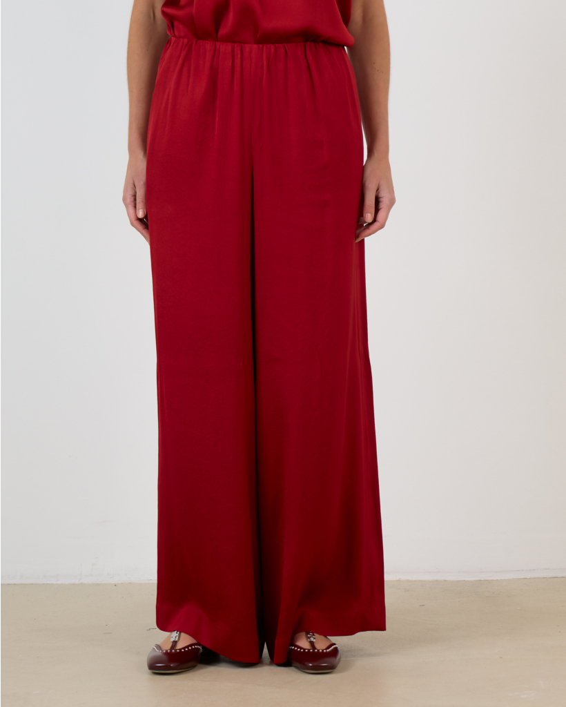 Tweezer Wide-Leg Satin Trousers in Red L34