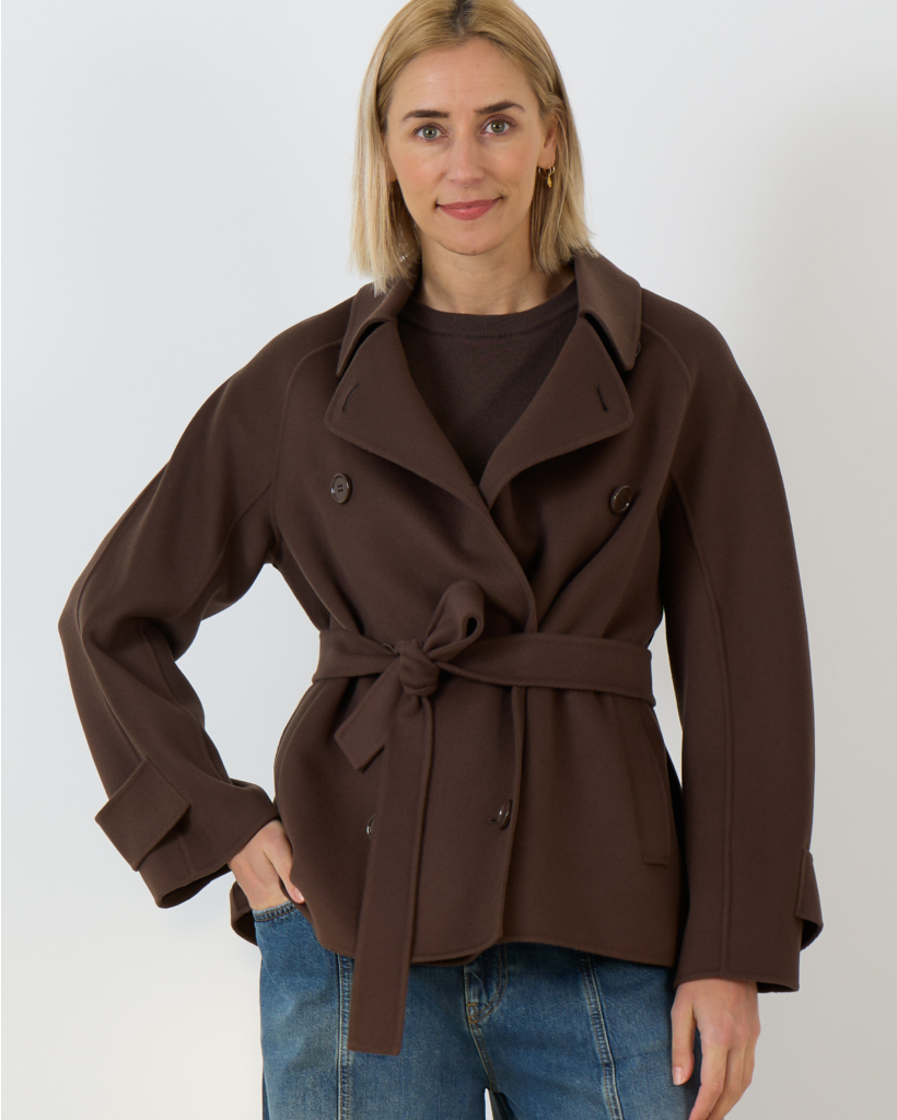 Wool Double-Breasted Coat Dark Brown