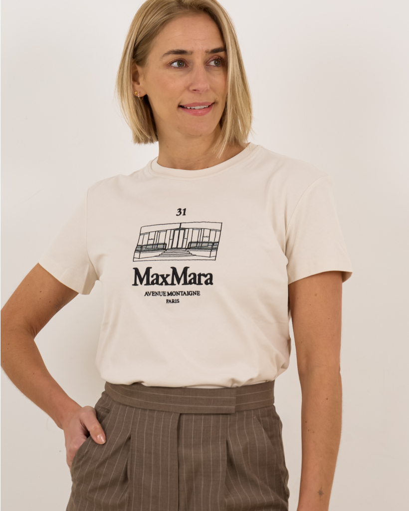 Cotton T-shirt with Print - Sand