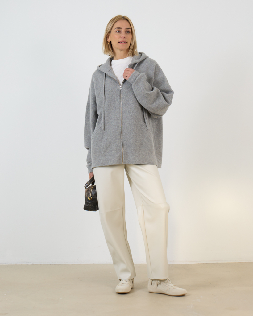 Coated Leather-Look Barrel Trousers Off-White