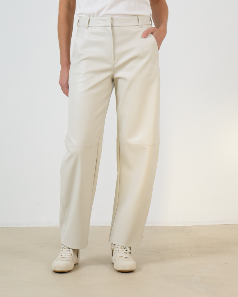 Coated Leather-Look Barrel Trousers Off-White