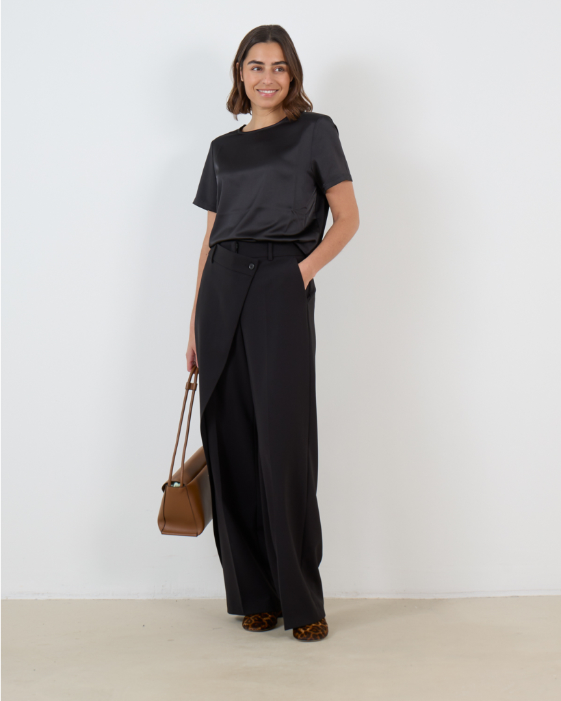 Black Satin and Jersey T-Shirt