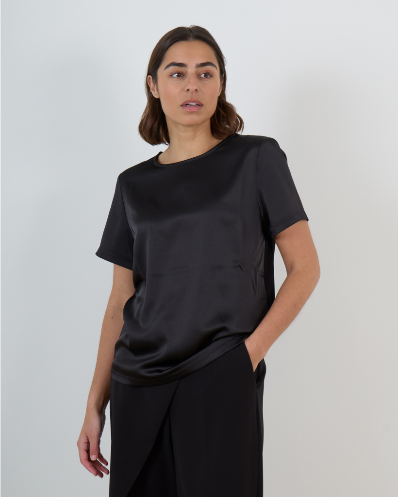 Black Satin and Jersey T-Shirt