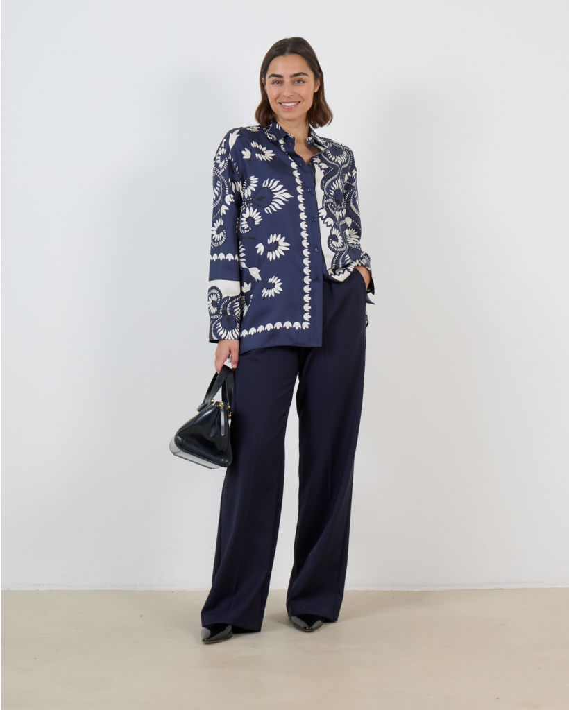 Silk Blouse Print Navy