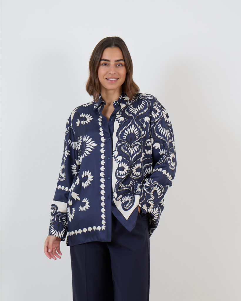 Silk Blouse Print Navy