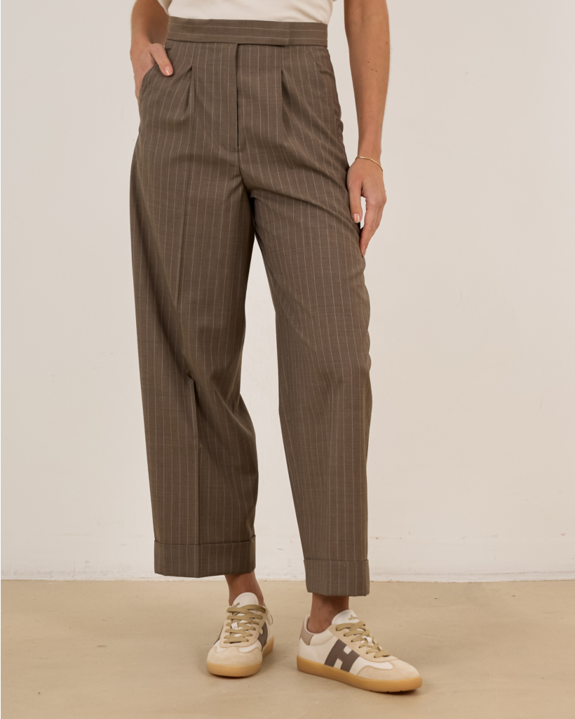 Pinstripe wool trousers Hazelnut brown