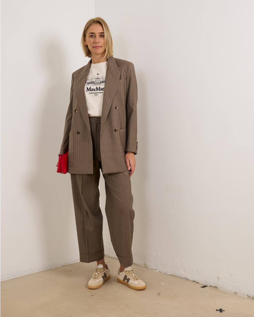 Pinstripe wool trousers Hazelnut brown