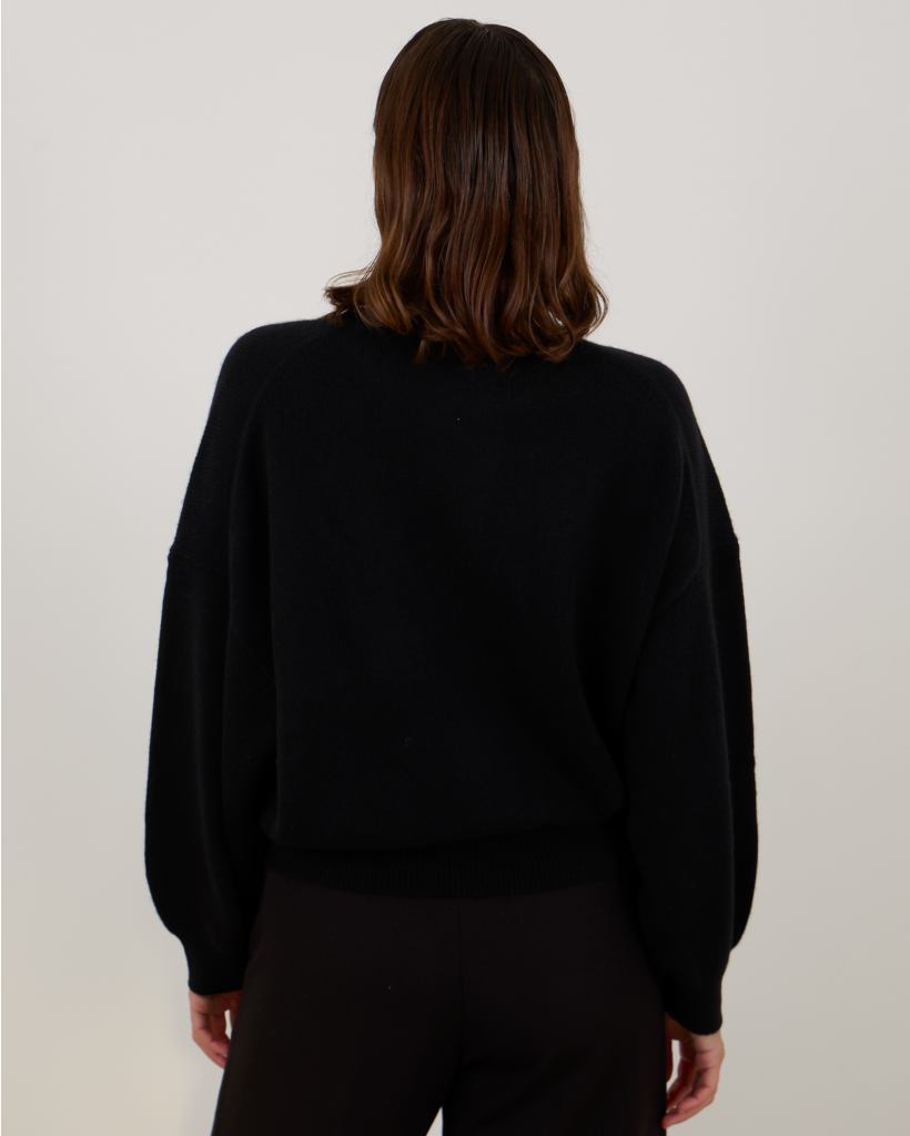 Veira Cashmere Pullover Dropped Shoulder Sweater Black