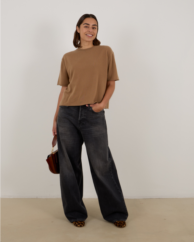 Cila Cashmere Short-Sleeve Pullover Brown