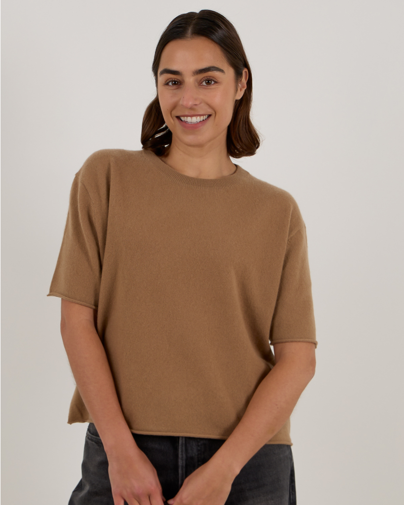 Cila Cashmere Short-Sleeve Pullover Brown