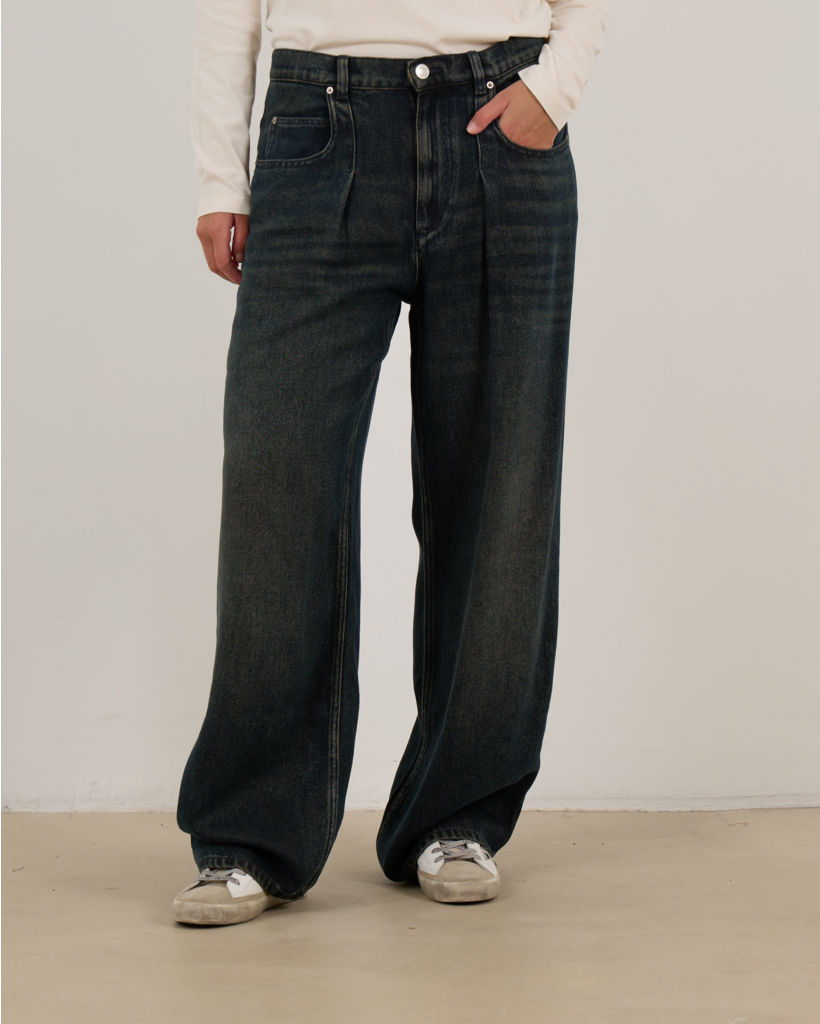 Rodayna Pleated Wide-Leg Jeans Dark Blue