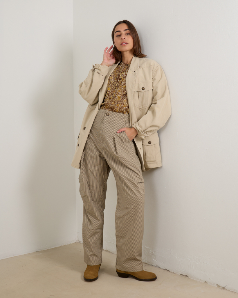 Beige Linen-Blend Blazer with Pockets