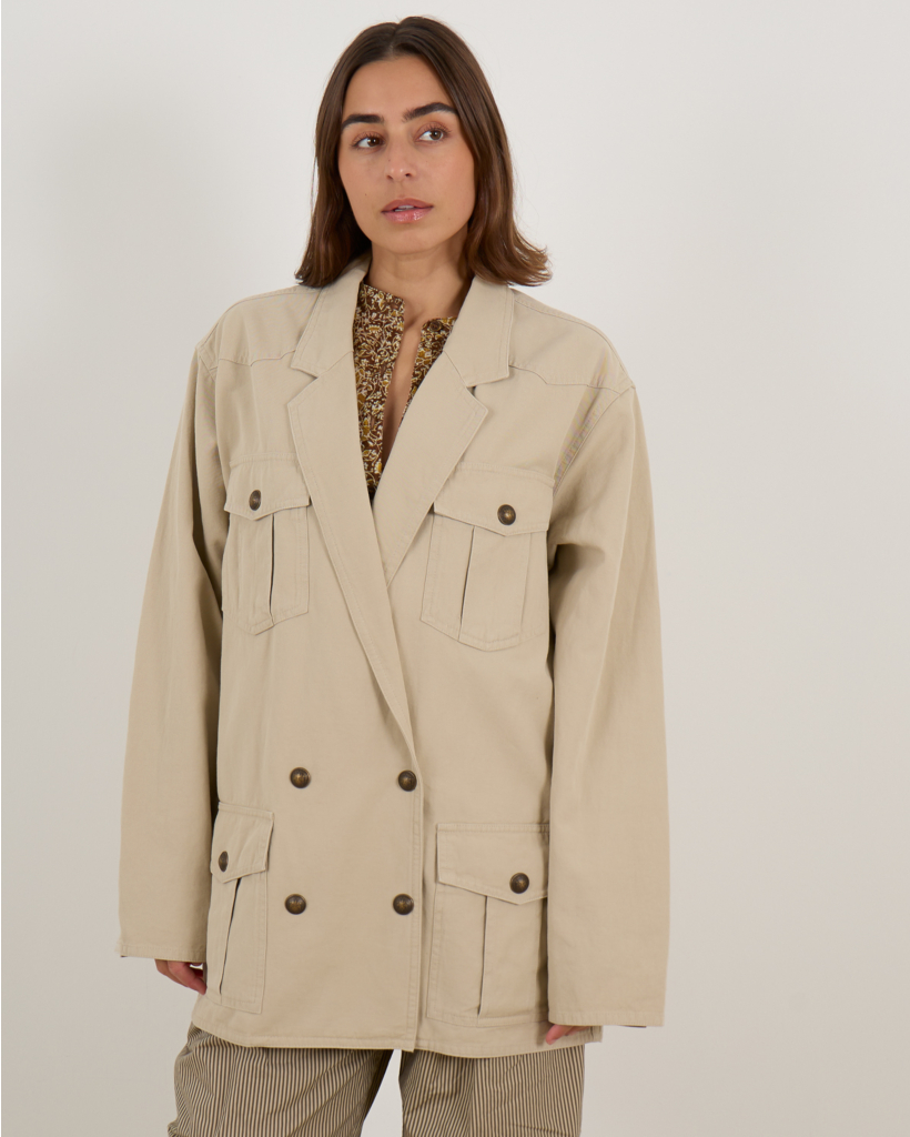 Beige Linen-Blend Blazer with Pockets