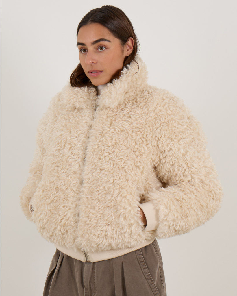 Tayma Faux Fur Teddy Coat Ecru