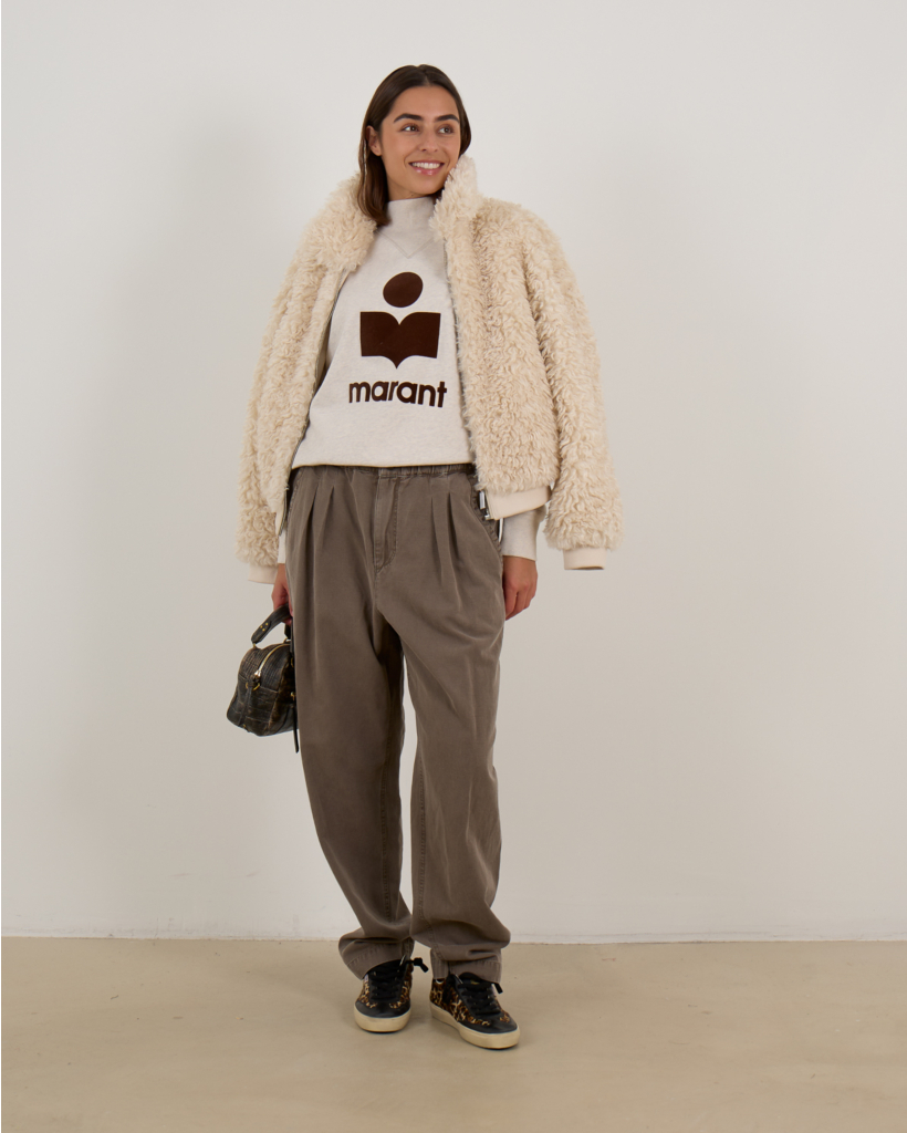 Neriah Pleated Pants with Elastic Waistband Bronze Brown